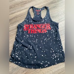 Stranger Things razor back women’s tank top  size XL with bleach splatter design